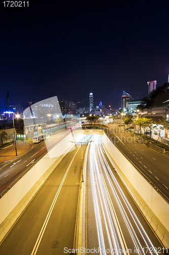 Image of Traffic in downtown of Hong Kong at night