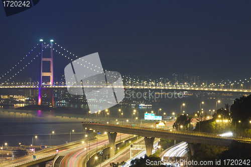 Image of Tsing Ma Bridge and highway scene in Hong Kong