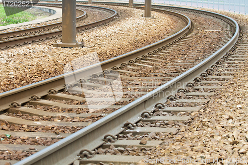 Image of Close-up of the railway tracks complex junction