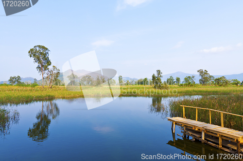 Image of Wetland lake and wooden pier