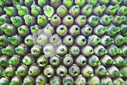 Image of Green glasses bottles background