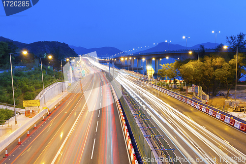 Image of Majestic highway traffic in Hong Kong at night