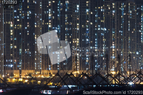 Image of Hong Kong apartment blocks at night