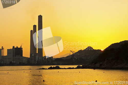Image of Power station along coast at sunset in Hong Kong