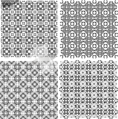 Image of monochrome geometric seamless patterns set. Vector backgrounds