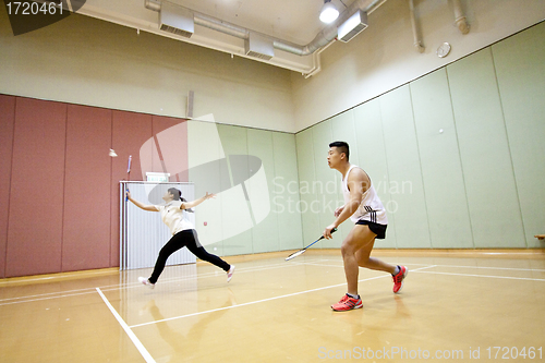 Image of Asian friends playing badminton