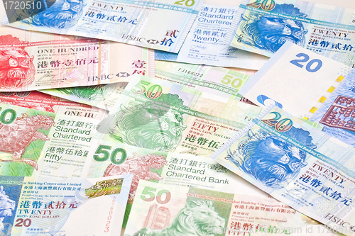 Image of Hong Kong currency with different dollars background