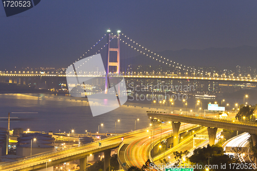 Image of Tsing Ma Bridge in Hong Kong with highway background