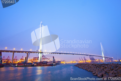 Image of Hong Kong bridge at sunset
