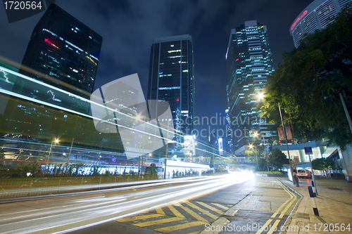 Image of Traffic in downtown of Hong Kong at night