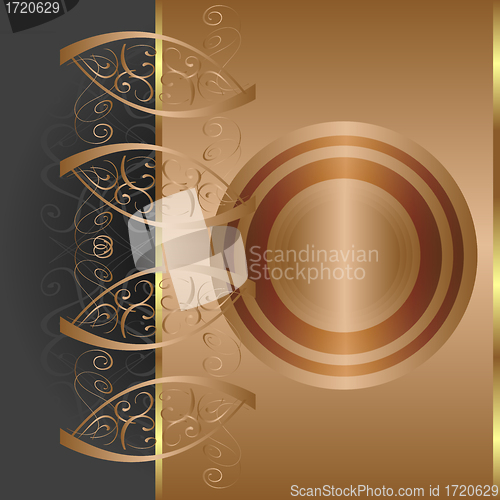 Image of Golden banner with floral calligraphic design. vector