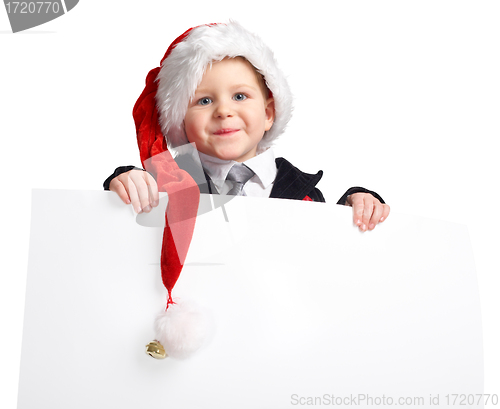 Image of Little Santa helper with banner.