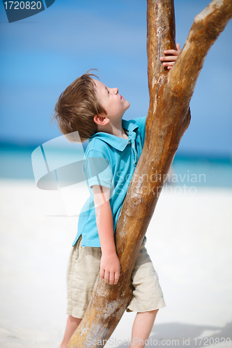 Image of Little boy at tropical beach