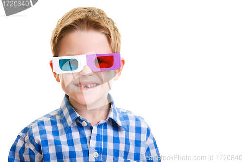 Image of Cute boy wearing 3D glasses