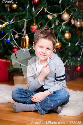 Image of Boy near Christmas tree