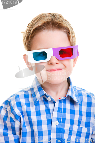 Image of Cute boy wearing 3D glasses
