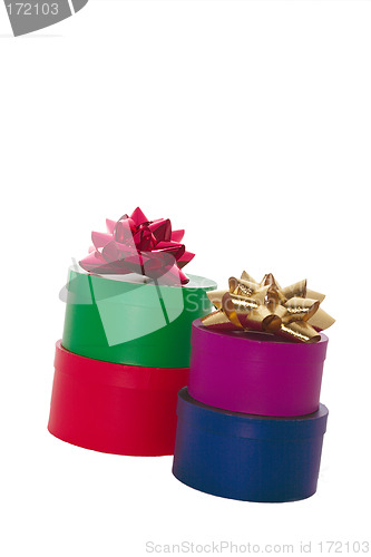 Image of stacked gift boxes and bows