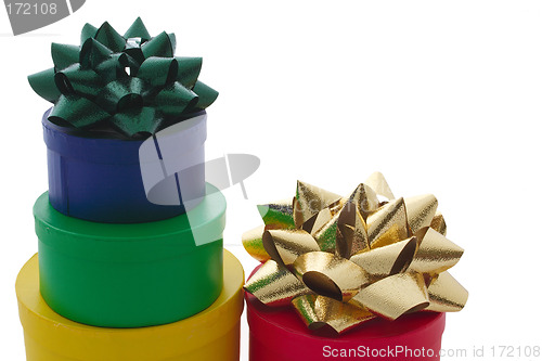 Image of stacked gift boxes and bows