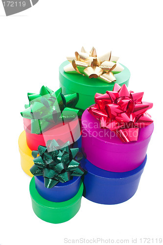 Image of stacked gift boxes and bows