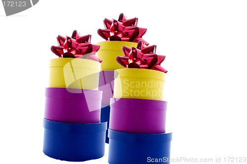 Image of stacked gift boxes and bows