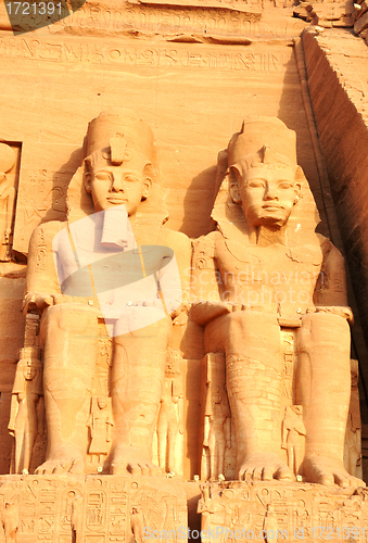 Image of Landmark of the famous Ramses II statues at Abu Simbel in Egypt