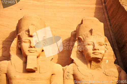 Image of Landmark of the famous Ramses II statues at Abu Simbel in Egypt