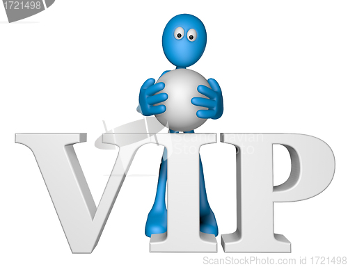 Image of blue guy and the word vip