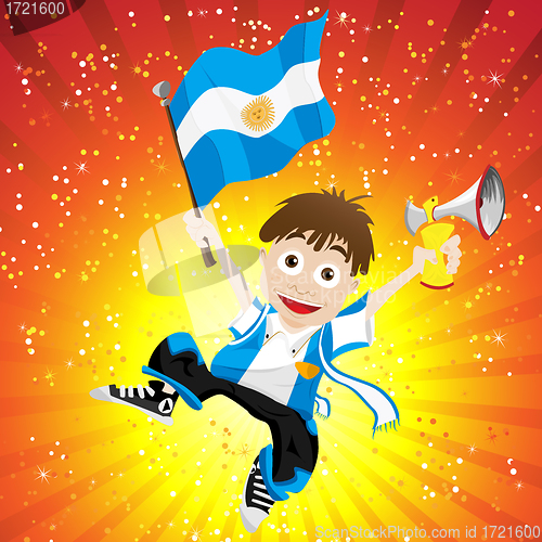 Image of Argentina Sport Fan with Flag and Horn