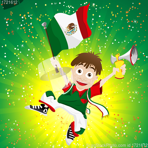 Image of Mexico Sport Fan with Flag and Horn