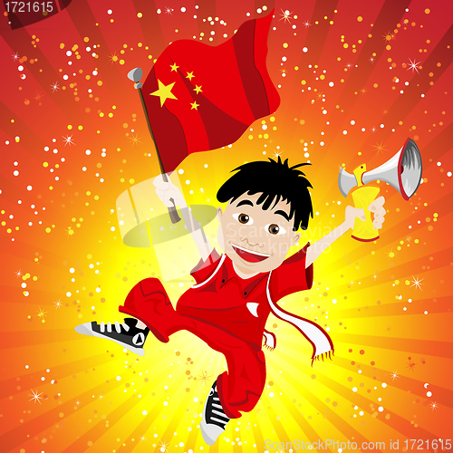 Image of China Sport Fan with Flag and Horn