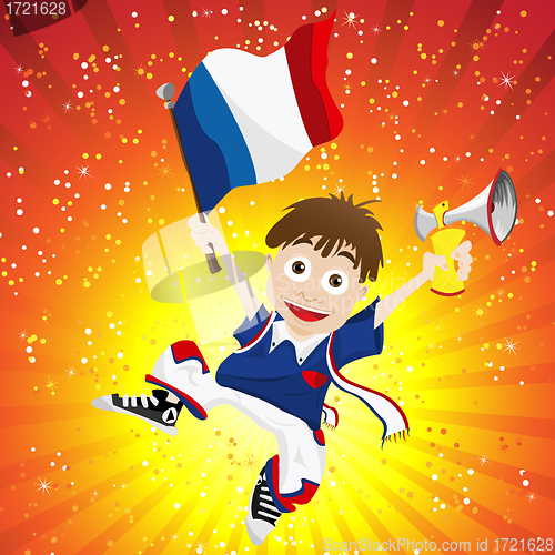 Image of France Sport Fan with Flag and Horn