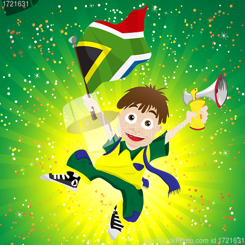 Image of South Africa Sport Fan with Flag and Horn