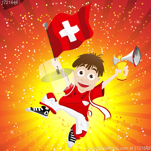 Image of Switzerland Sport Fan with Flag and Horn