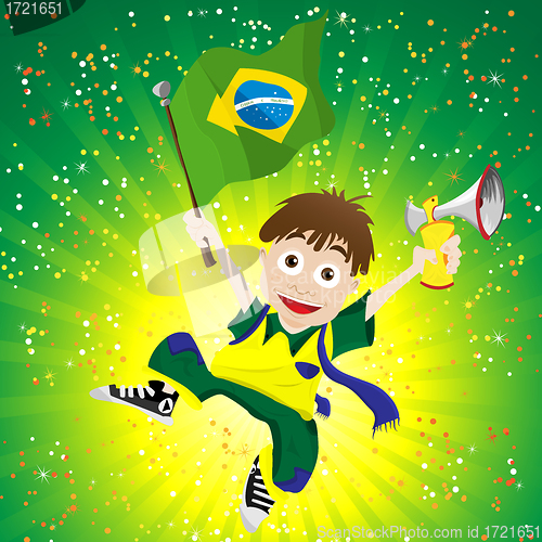 Image of Brazil Sport Fan with Flag and Horn