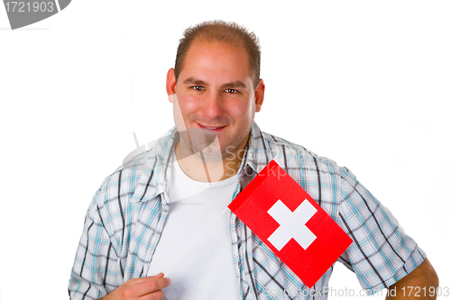 Image of Young man with swiss flag 