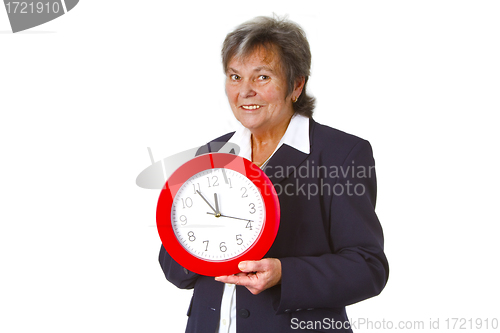 Image of Senior boss holding a round clock