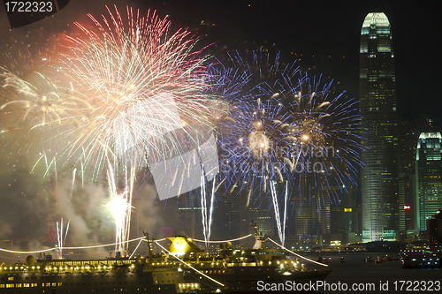 Image of Hong Kong Chinese New Year fireworks along Victoria Harbour