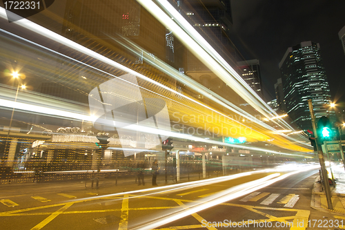 Image of Urban landscape with busy traffic in Hong Kong at night
