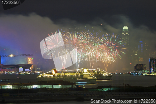 Image of Hong Kong Chinese New Year fireworks along Victoria Harbour
