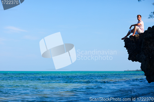 Image of Man sitting on rock