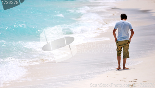 Image of Man walking beach