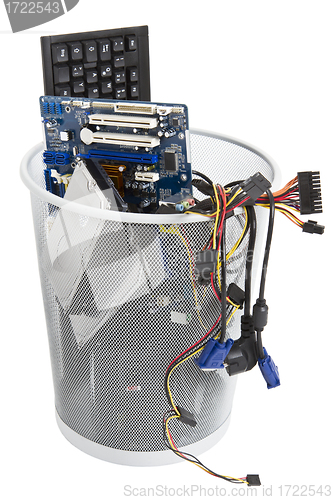 Image of electronic scrap in trash can