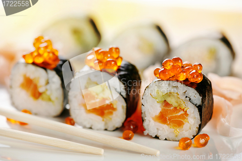 Image of sushi with salmon and caviar