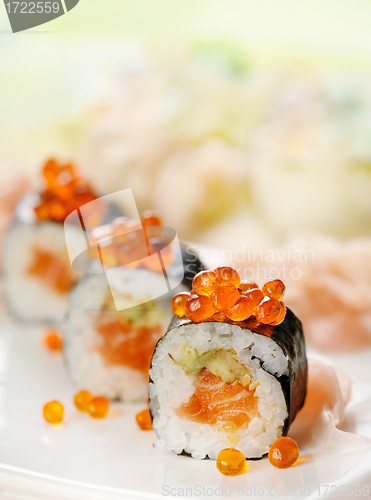 Image of sushi with salmon and caviar