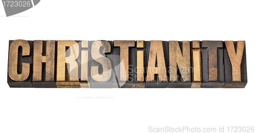 Image of christianity word in wood type