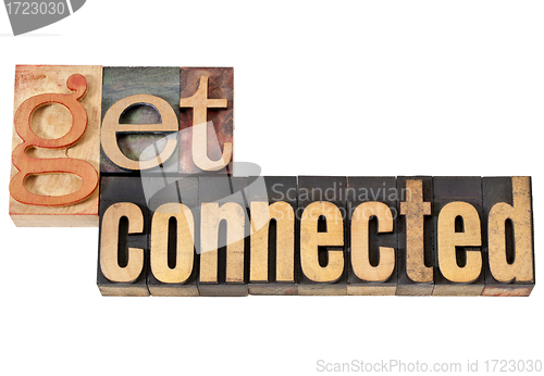 Image of get connected in wood type