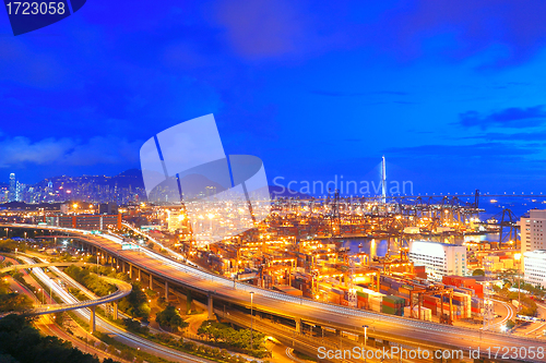 Image of Cargo Terminal and highways at sunset