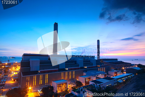 Image of coal power station and night blue sky 