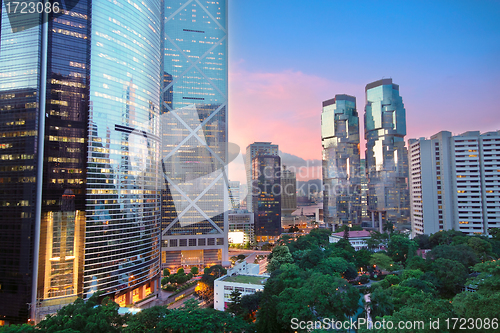 Image of office building at night in hong kong 