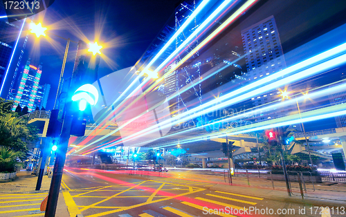 Image of Modern Urban City at Night with Freeway Traffic